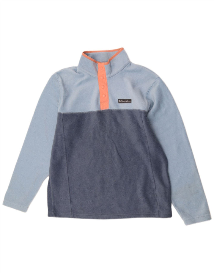 Columbia Mens Button Neck Fleece Jumper Medium Blue Colourblock Polyester