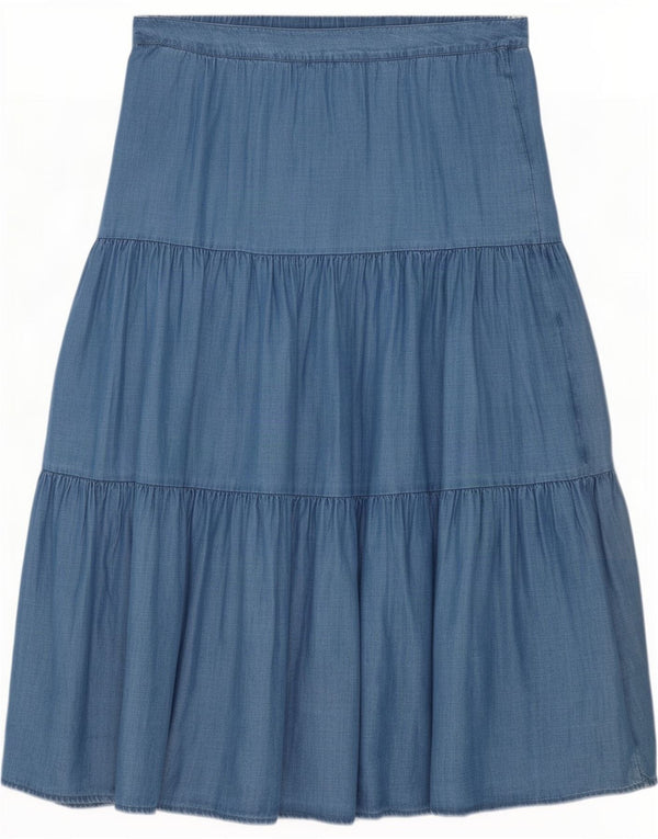 Marks & Spencer Womens Denim Tiered Skirt UK 14 Large W34 Blue Cotton