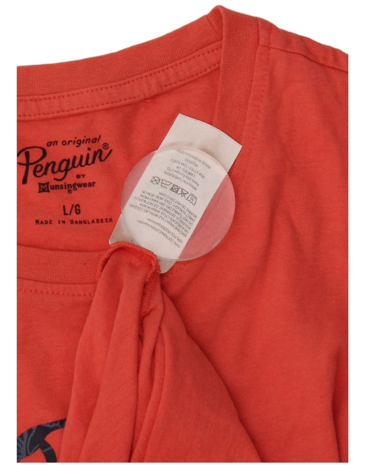 Penguin Mens Graphic T-Shirt Top Large Orange Cotton