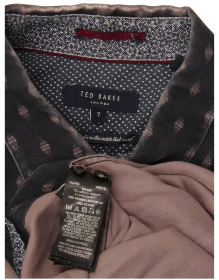 TED BAKER Mens Shirt Size 7 3XL Navy Blue Geometric Cotton