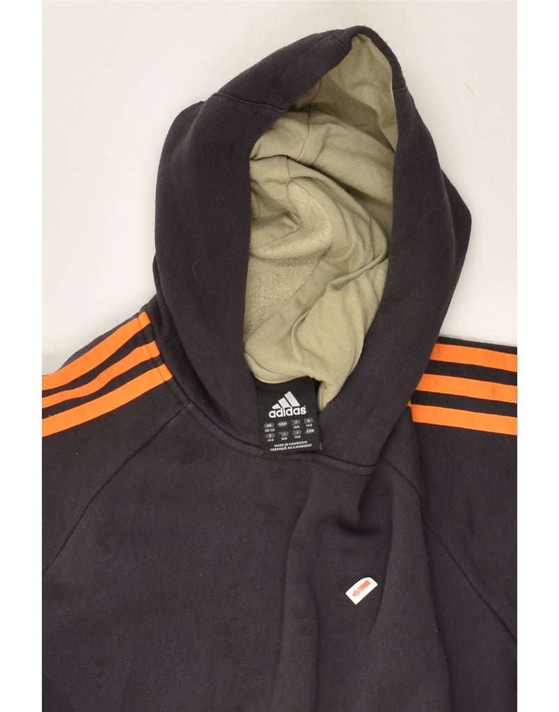 ADIDAS Boys Graphic Hoodie Jumper 9-10 Years Black Colourblock Cotton | Vintage Adidas | Thrift | Second-Hand Adidas | Used Clothing | Messina Hembry 