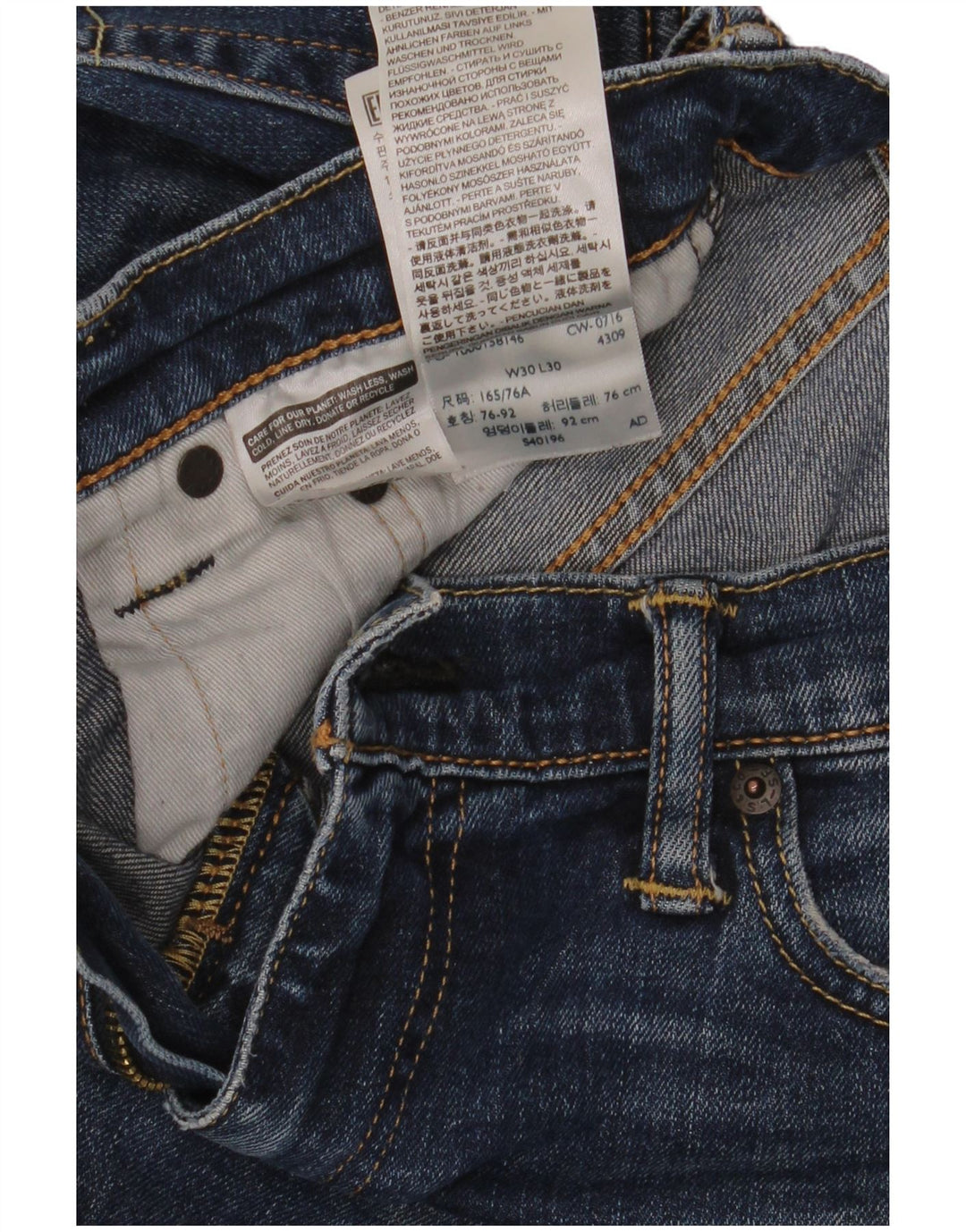 Levi's Mens Straight Jeans W30 L30 Blue Cotton