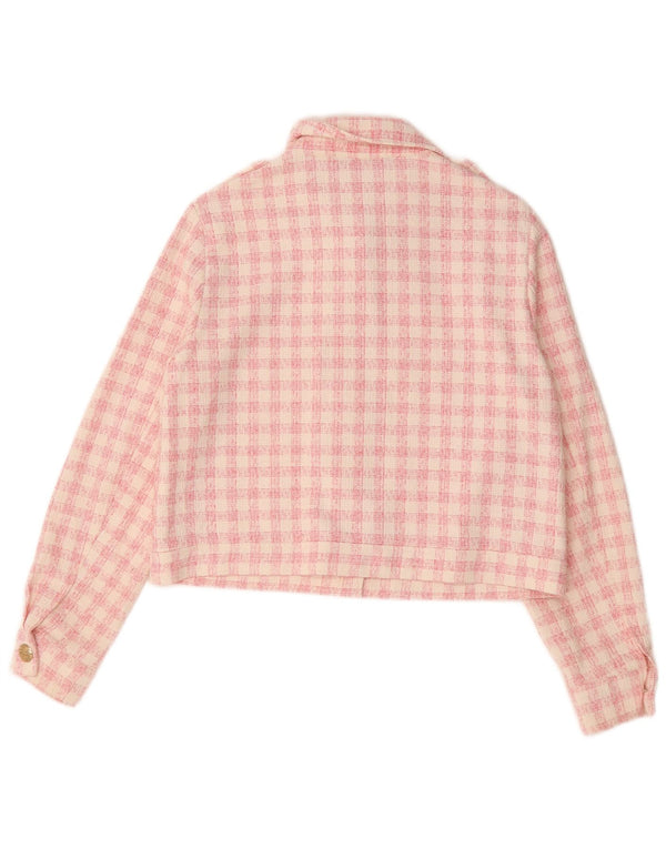 Zara Womens Crop Military Jacket UK 16 Large Pink Check