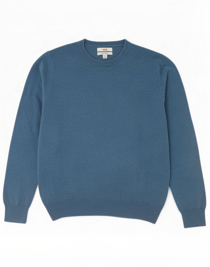 Marks & Spencer Mens Crew Neck Jumper Sweater Medium Blue Cotton