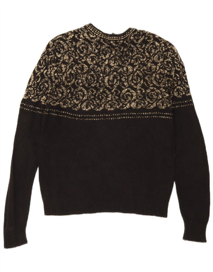 Vintage Womens Crew Neck Jumper Sweater IT 44 Medium Black Geometric