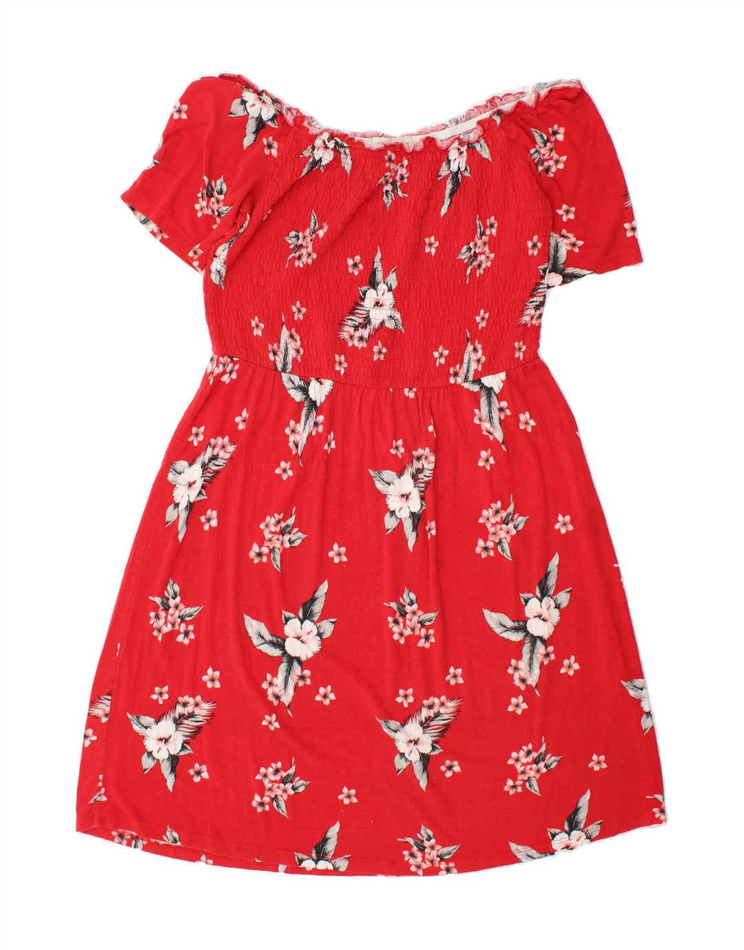 OASIS Womens Off Shoulder Dress UK 12 Medium Red Floral Viscose Vintage Oasis and Second-Hand Oasis from Messina Hembry 