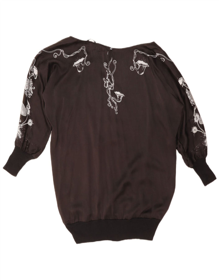 ZARA Womens Oversized Graphic Top Long Sleeve UK 14 Medium Black Floral