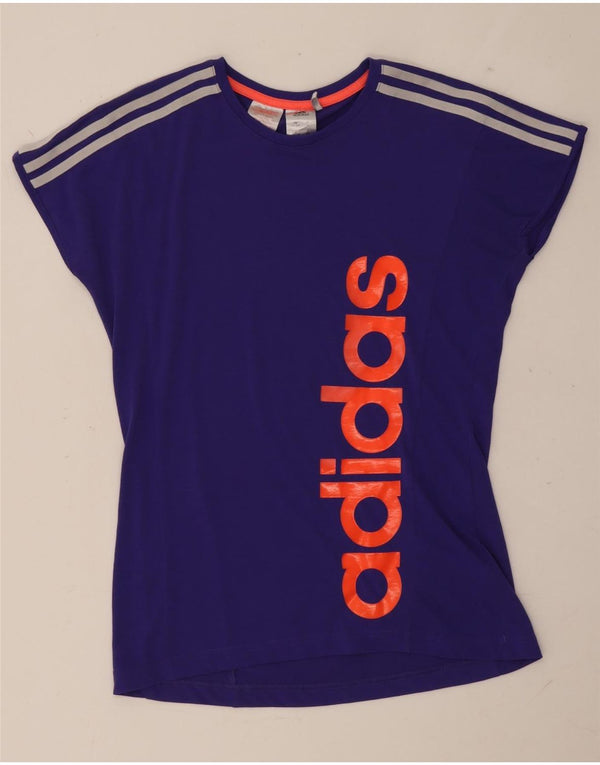 Adidas Girls Climalite Graphic T-Shirt Top 13-14 Years Purple Polyester
