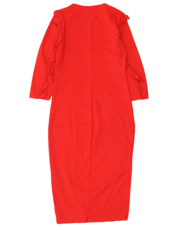 Zara Womens Trafaluc 3/4 Sleeve Sheath Dress UK 8 Small Red Polyester