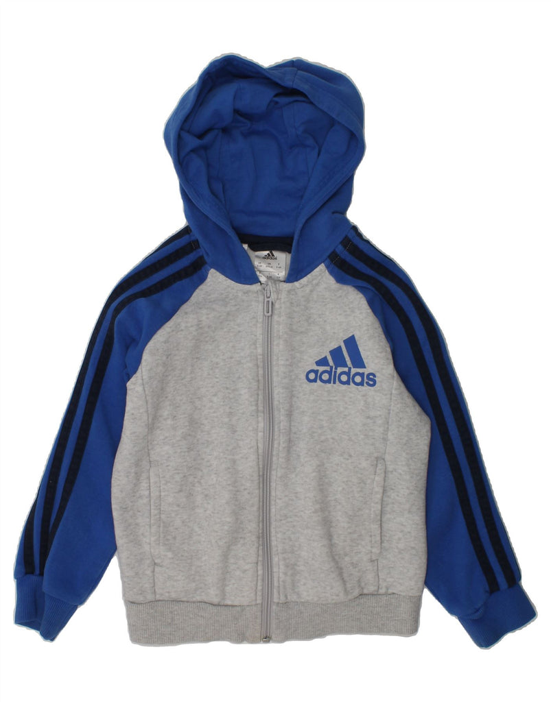 ADIDAS Boys Zip Hoodie Sweater 5-6 Years Grey Colourblock Cotton | Vintage Adidas | Thrift | Second-Hand Adidas | Used Clothing | Messina Hembry 