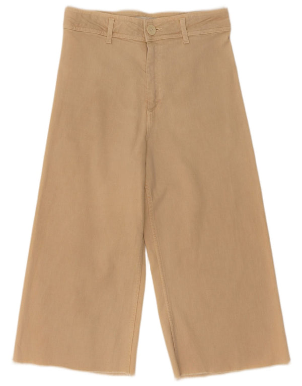 Zara Womens High Waist Wide Leg Capri Trousers EU 38 Small W28 L20 Beige