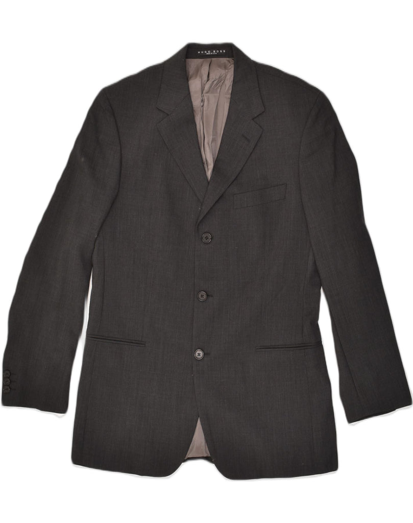 HUGO BOSS Mens 3 Button Blazer Jacket UK 40 Large Grey Virgin Wool | Vintage Hugo Boss | Thrift | Second-Hand Hugo Boss | Used Clothing | Messina Hembry 