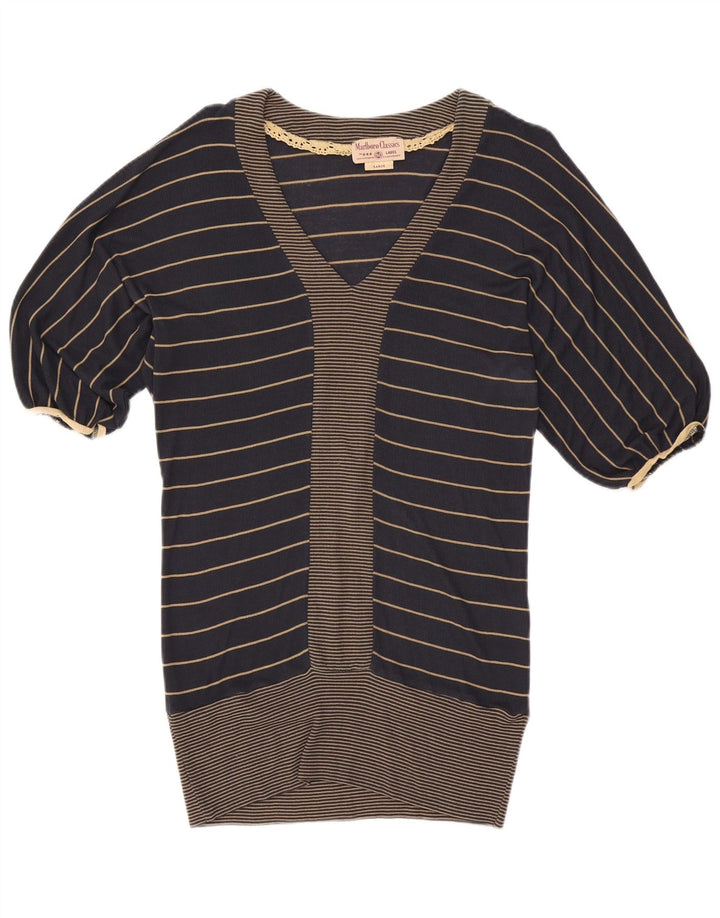 Marlboro Classics Womens Longline Blouse Top UK 16 Large Navy Blue Striped