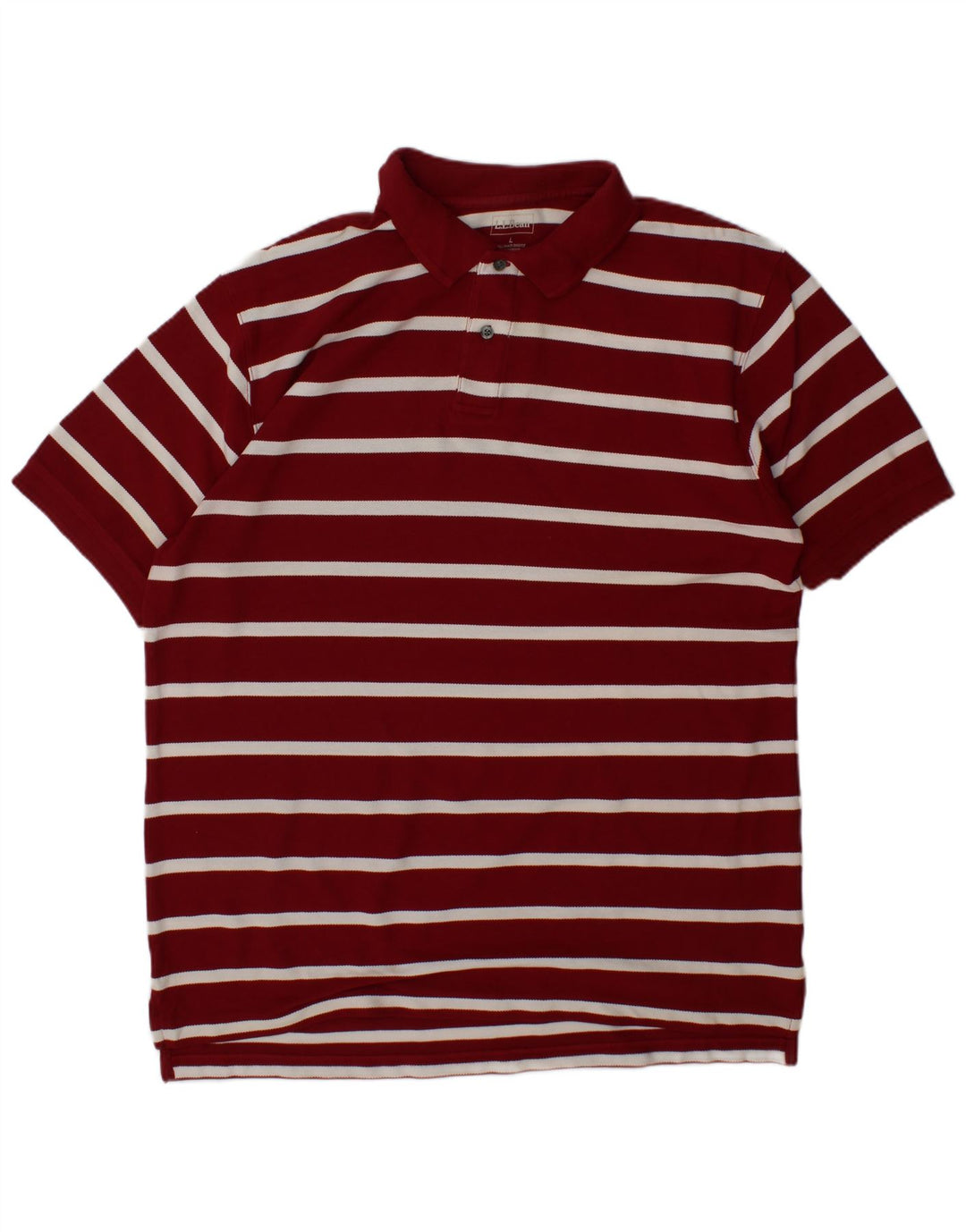 L.L.BEAN Mens Polo Shirt Large Maroon Striped Cotton