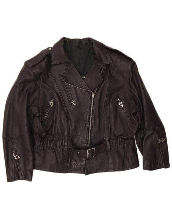 Vintage Womens Leather Biker Jacket UK 14 Large Brown Leather