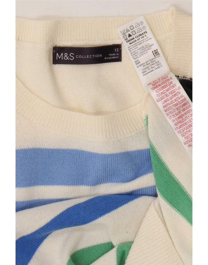 Marks & Spencer Womens Crew Neck Jumper Sweater UK 12 Medium White Striped