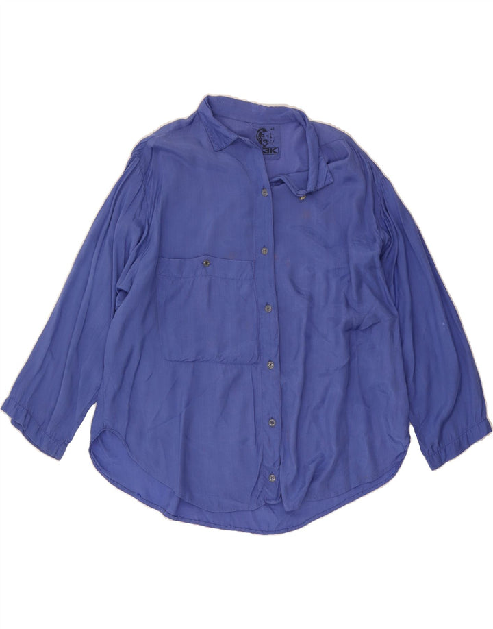 VINTAGE Womens Oversized Shirt Blouse EU 42 Large Blue Viscose Vintage Vintage and Second-Hand Vintage from Messina Hembry 