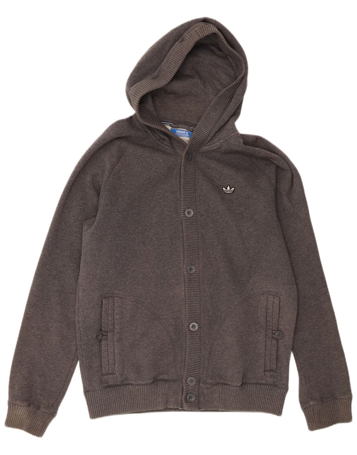 Adidas Mens Hooded Tracksuit Top Jacket Medium Grey Cotton
