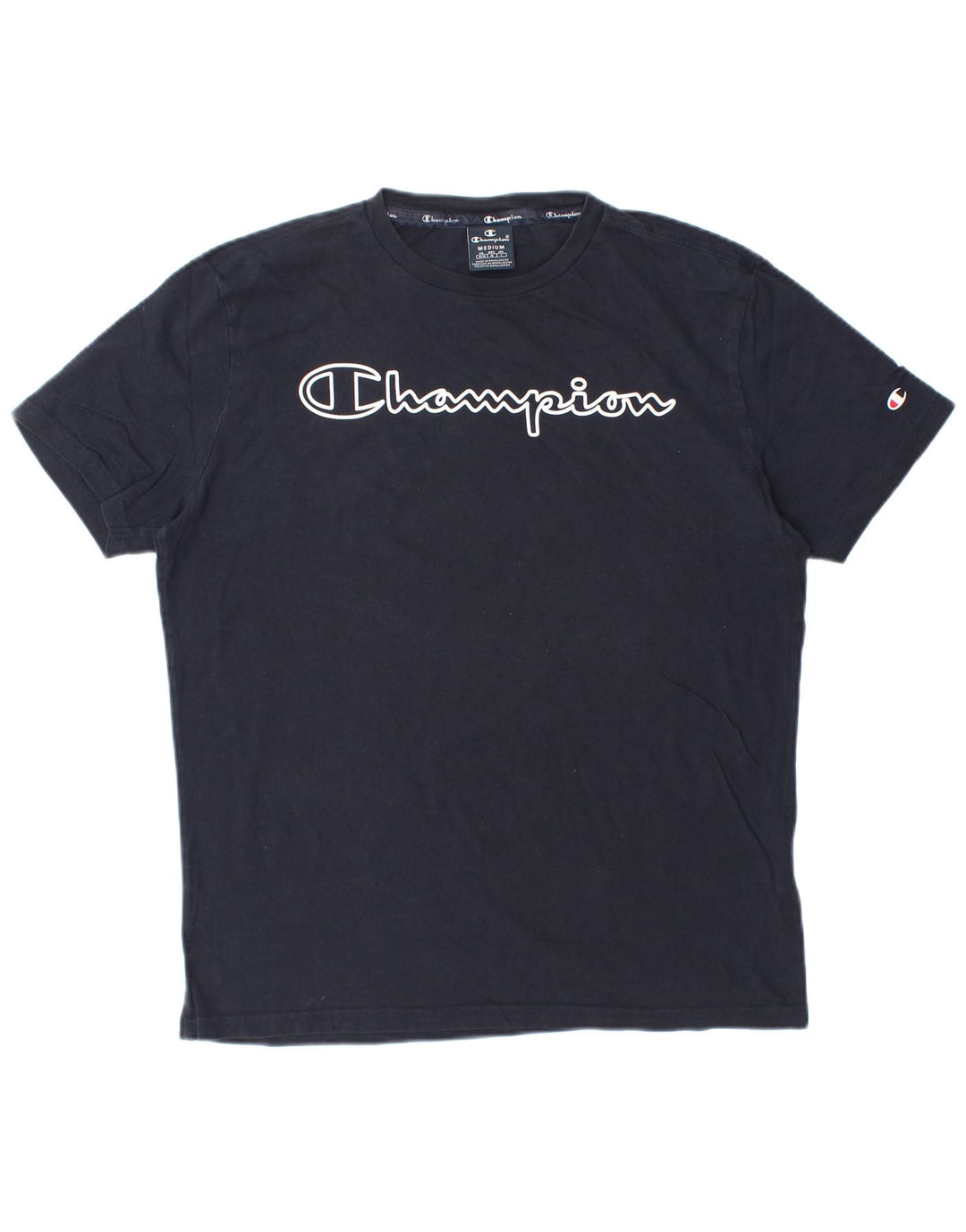CHAMPION Mens Graphic T-Shirt Top Medium Navy Blue Cotton
