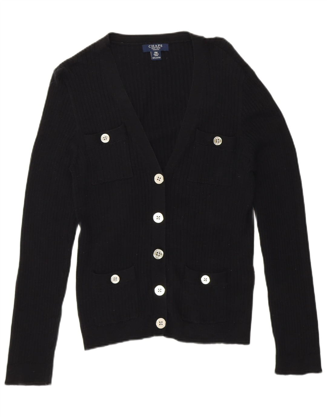Chaps Womens Petite Cardigan Sweater UK 14 Medium Black Cotton