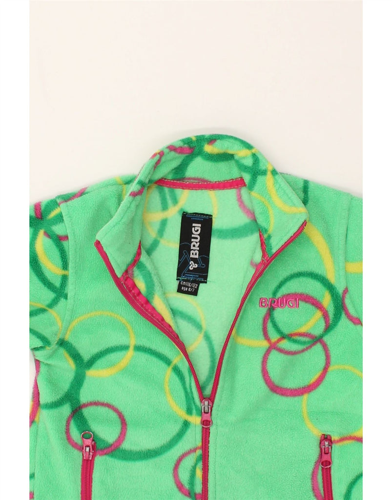 BRUGI Girls Fleece Jacket 6-7 Years Green Geometric Polyester | Vintage Brugi | Thrift | Second-Hand Brugi | Used Clothing | Messina Hembry 