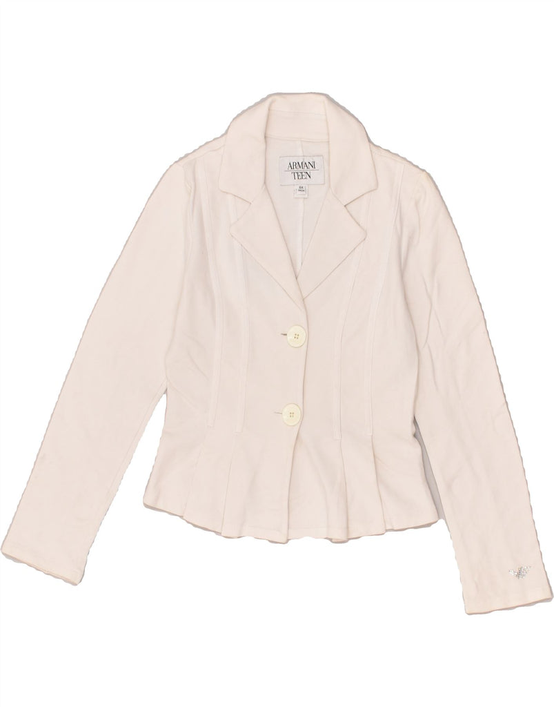 ARMANI JUNIOR Girls 2 Button Blazer Jacket 7-8 Years White | Vintage Armani Junior | Thrift | Second-Hand Armani Junior | Used Clothing | Messina Hembry 