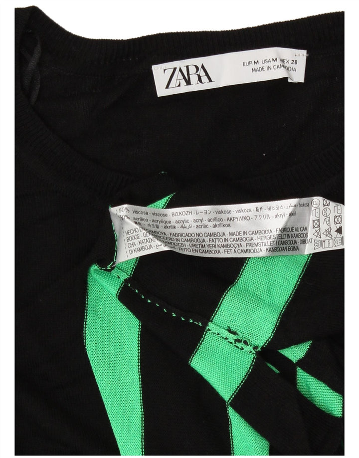 Zara Womens Abstract Pattern Boat Neck Jumper Sweater UK 14 Medium Black