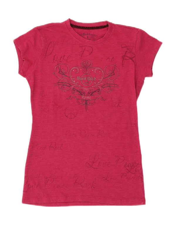 Hard Rock Cafe Womens Rome Graphic T-Shirt Top UK 10 Small Pink Cotton