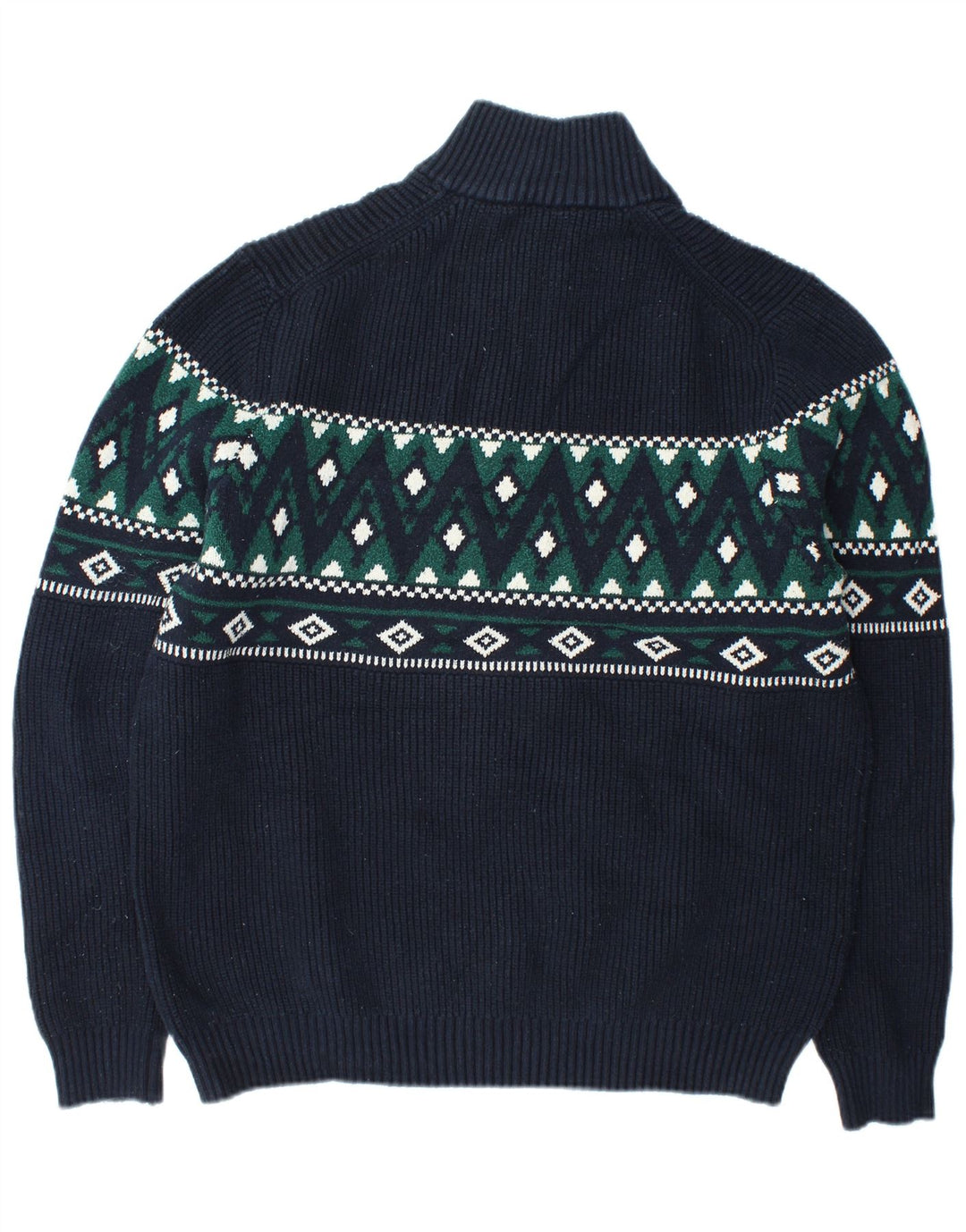 Marks & Spencer Mens Zip Neck Jumper Sweater 2XL Navy Blue Fair Isle