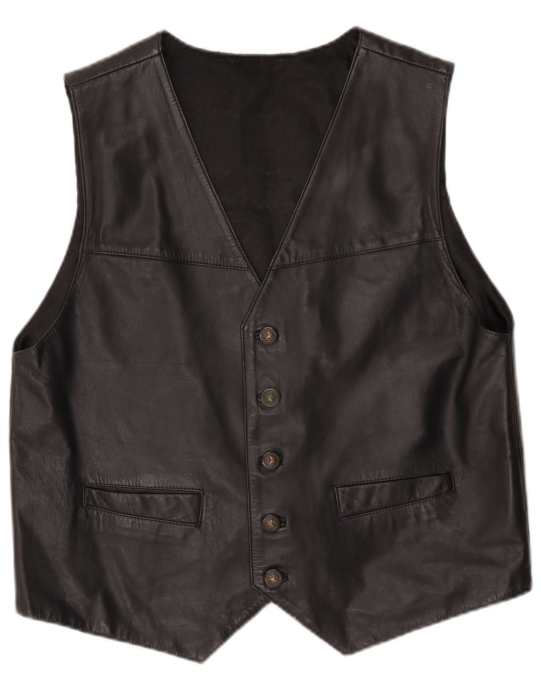 VINTAGE Mens Leather Waistcoat  XL Black Leather