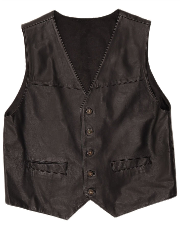 VINTAGE Mens Leather Waistcoat  XL Black Leather