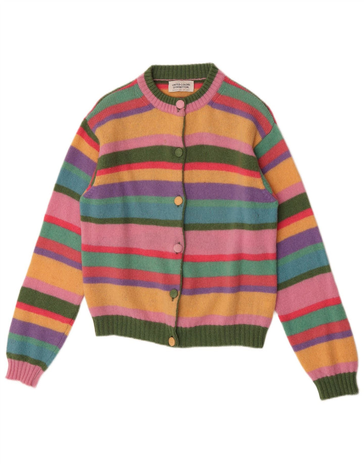 Benetton Womens Cardigan Sweater UK 10 Small Multicoloured Striped Wool