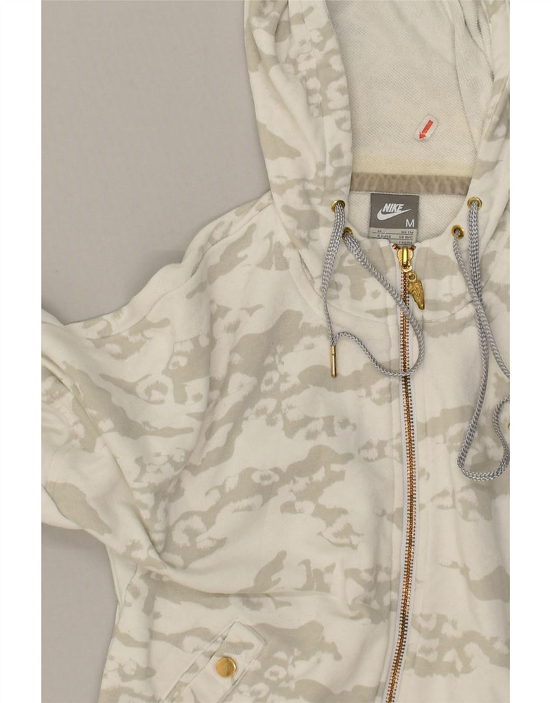 NIKE Womens Zip Hoodie Sweater UK 10/12 Medium Off White Camouflage Cotton | Vintage Nike | Thrift | Second-Hand Nike | Used Clothing | Messina Hembry 