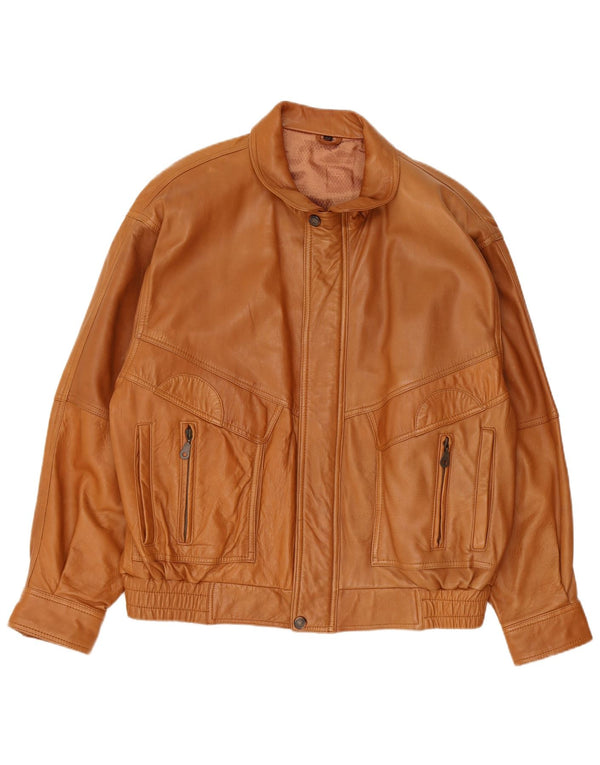 Vintage Mens Loose Fit Leather Jacket EU 48 Medium Brown Lambskin