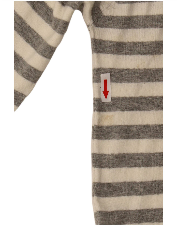 Zara Mens V-Neck Jumper Sweater Large Grey Striped Cotton
