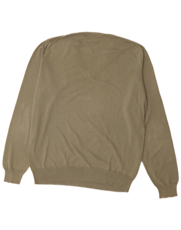 Armani Collezioni Mens V-Neck Jumper Sweater IT 50 Medium Khaki Cotton