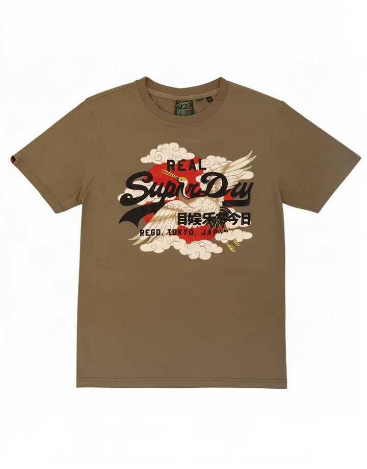 Superdry Mens Graphic T-Shirt Top Medium Khaki Cotton