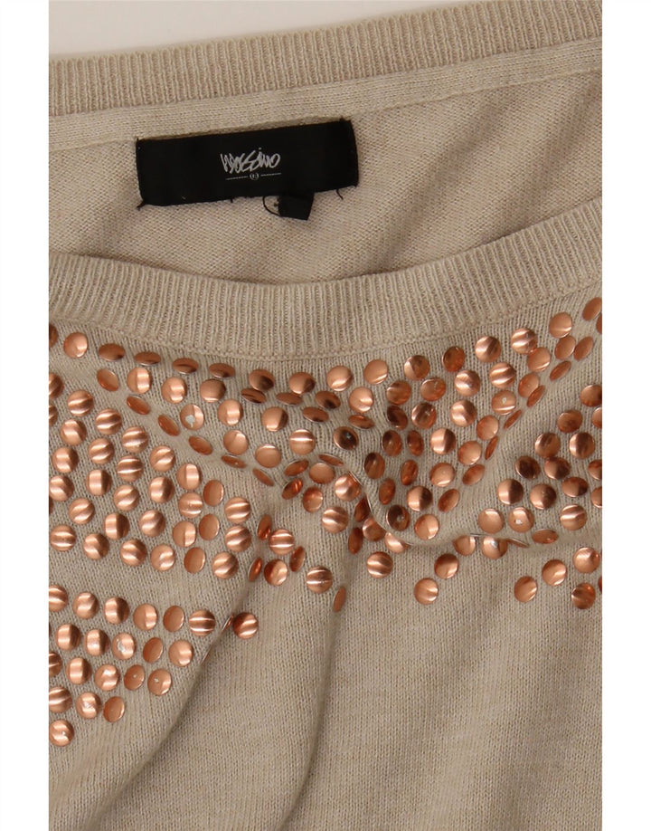 MOSSIMO Womens Crop Boat Neck Jumper Sweater UK 14 Medium Beige Cotton Vintage Mossimo and Second-Hand Mossimo from Messina Hembry 