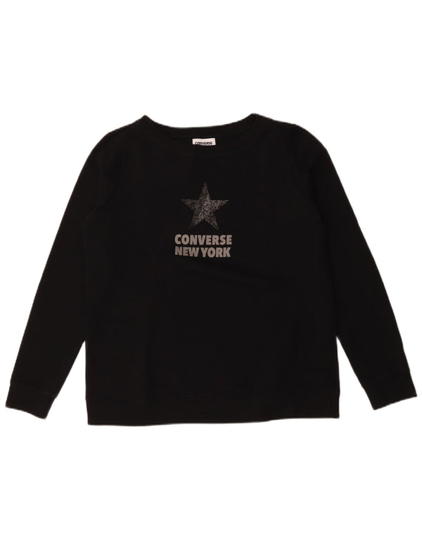 Converse Womens Graphic Sweatshirt Jumper UK 14 Medium Black Cotton