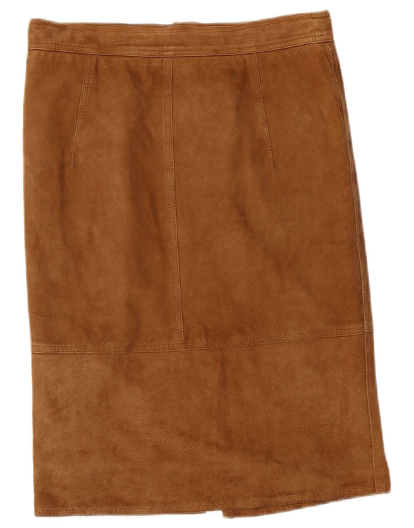 Vintage Womens Suede Straight Skirt W30 Medium Beige