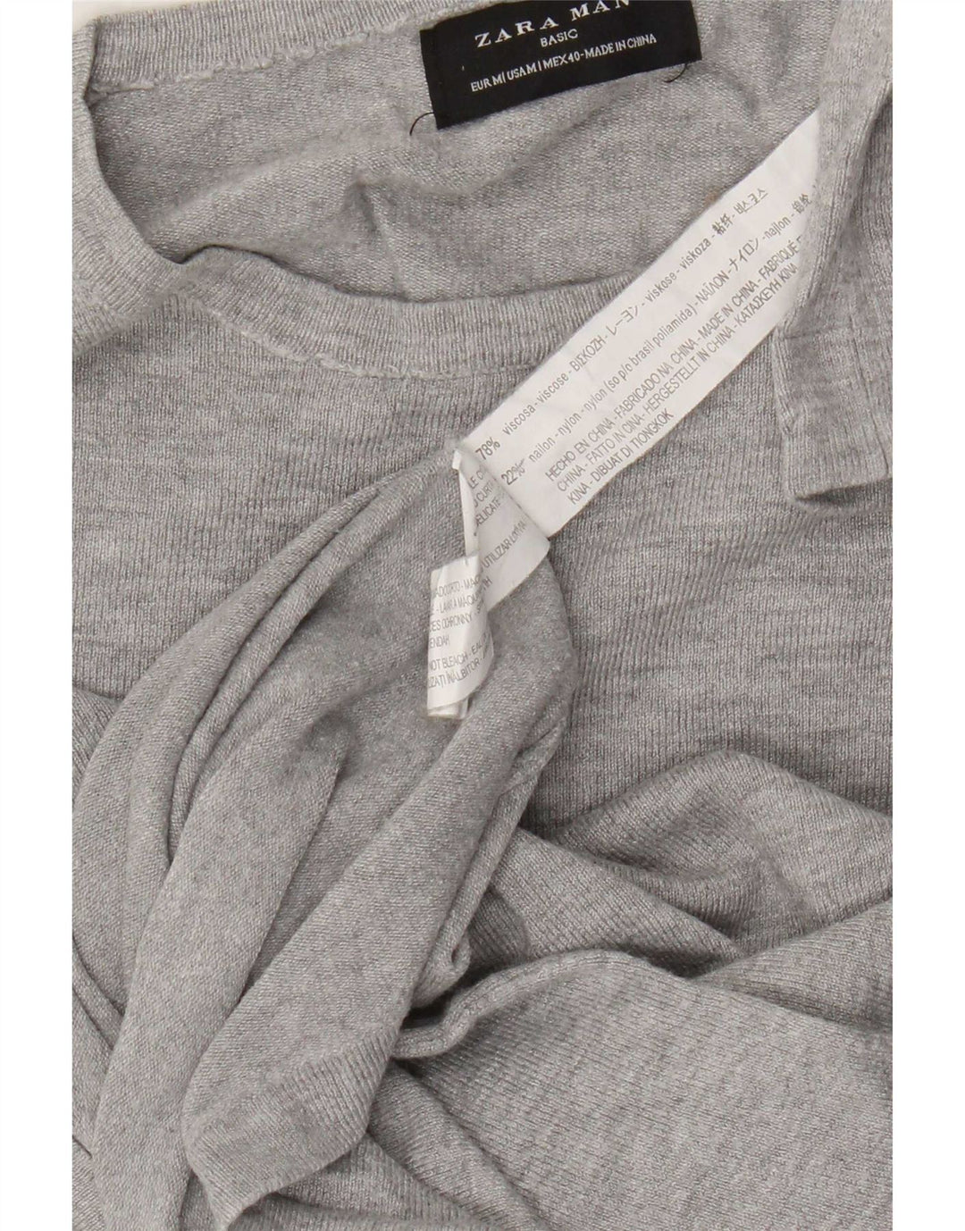Zara Mens Crew Neck Jumper Sweater Medium Grey Flecked Viscose