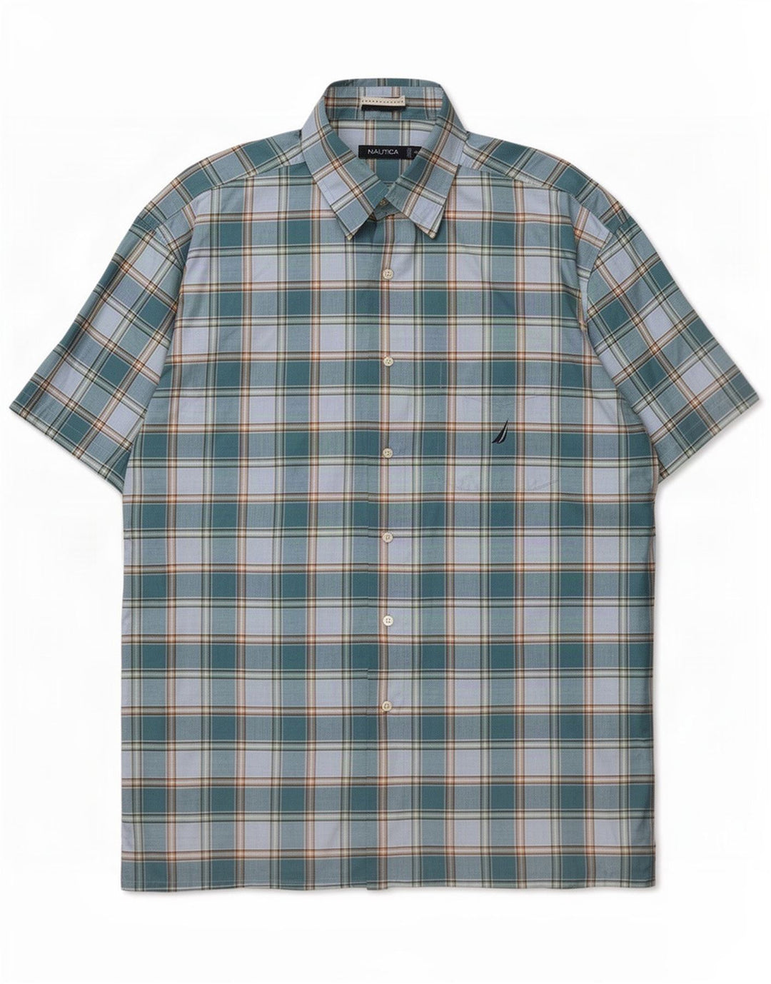 Nautica Mens Short Sleeve Shirt XL Blue Check Cotton