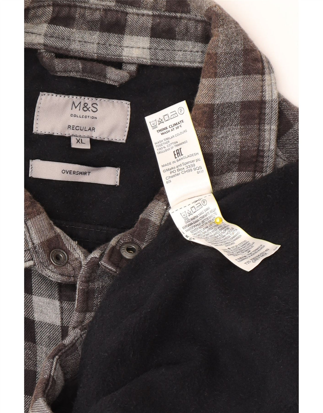 Marks & Spencer Mens Regular Fit Overshirt Flannel Shirt XL Grey Gingham