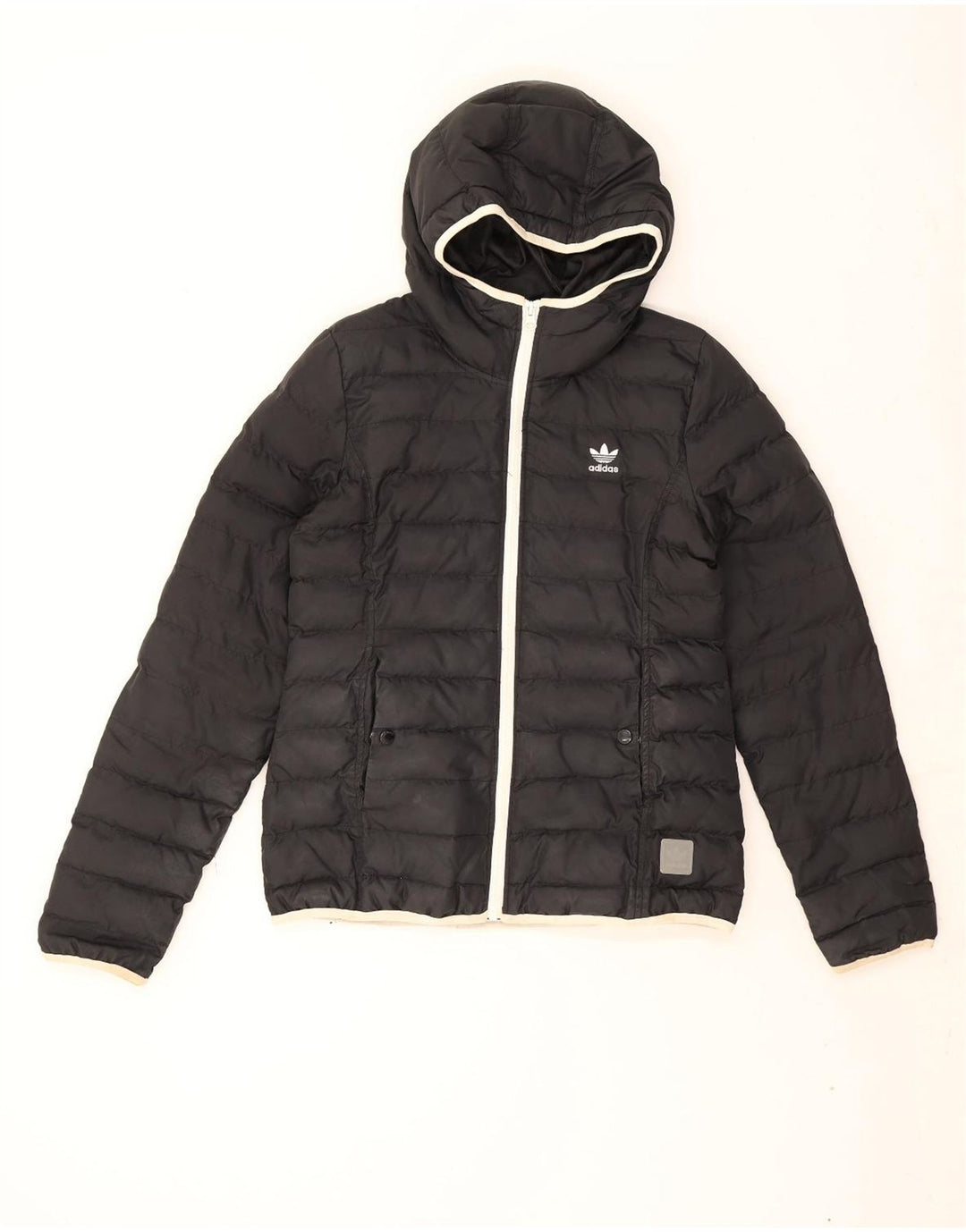 Adidas Womens Hooded Padded Jacket UK 14 Medium Black Polyester