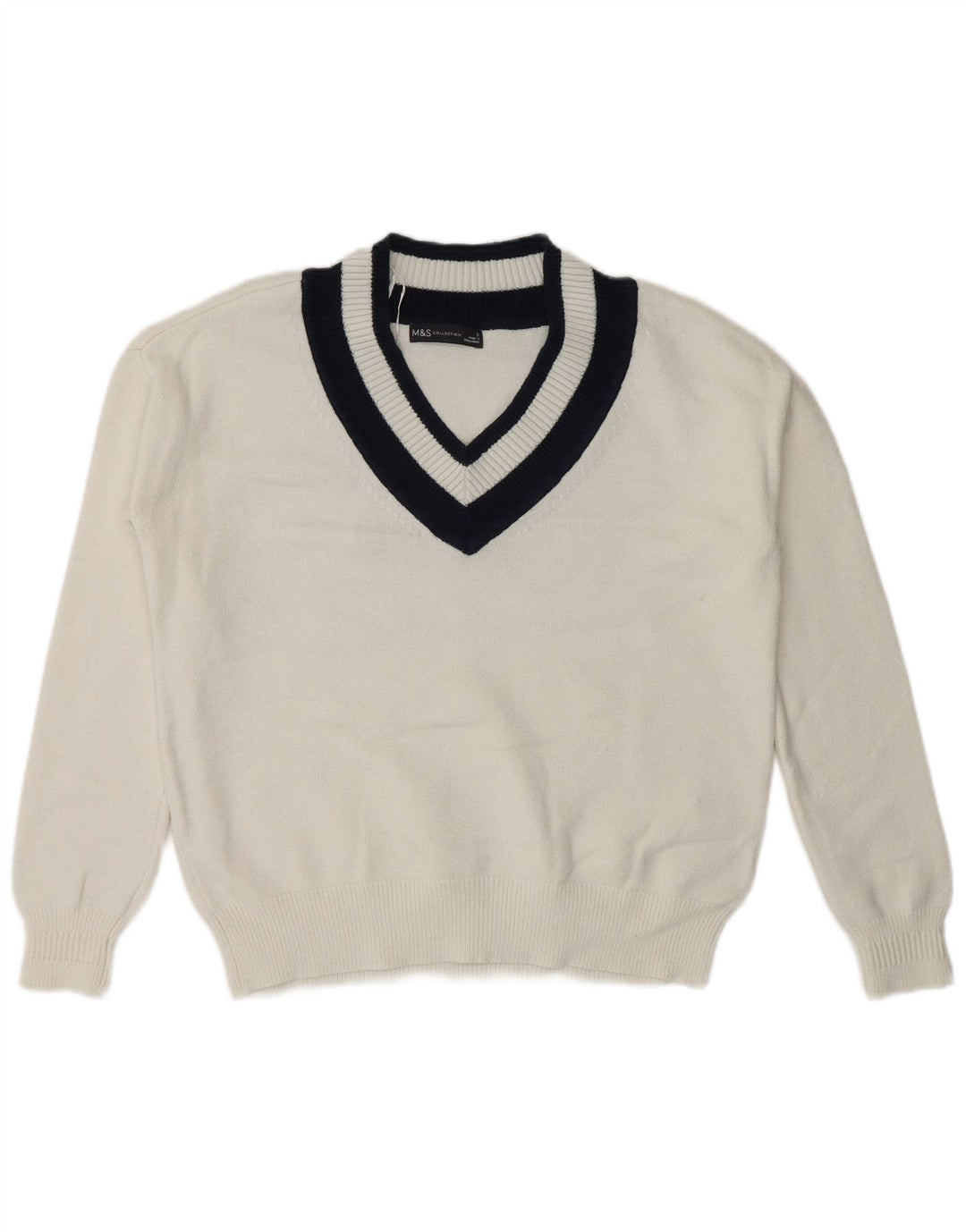 Marks & Spencer Womens V-Neck Jumper Sweater UK 10 Small White Colourblock