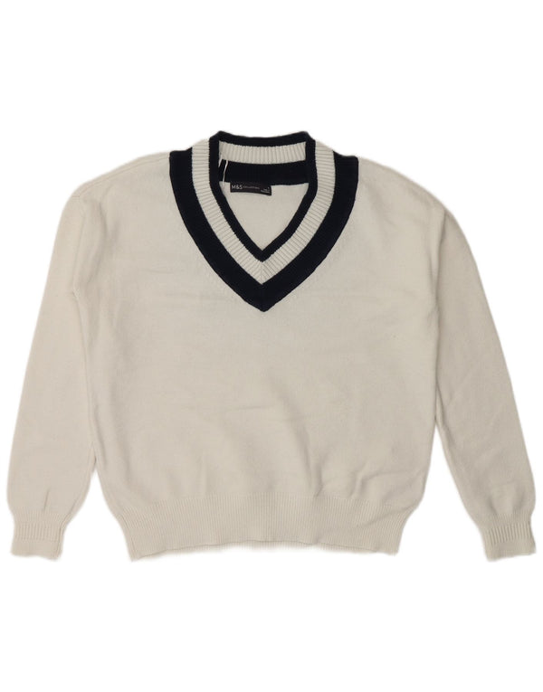 Marks & Spencer Womens V-Neck Jumper Sweater UK 10 Small White Colourblock
