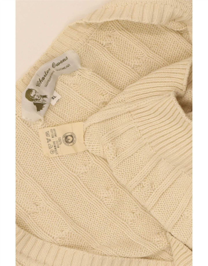 Vintage Mens Cardigan Sweater XL Beige Cotton