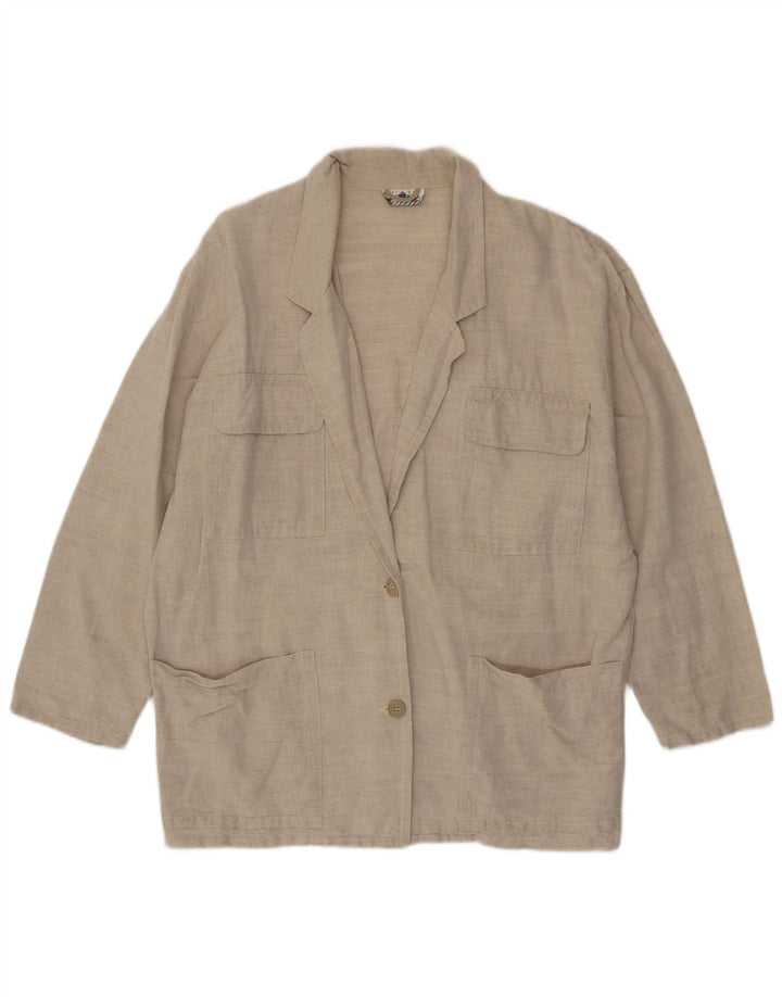 Stefanel Womens 2 Button Blazer Jacket UK 18 XL Beige Linen