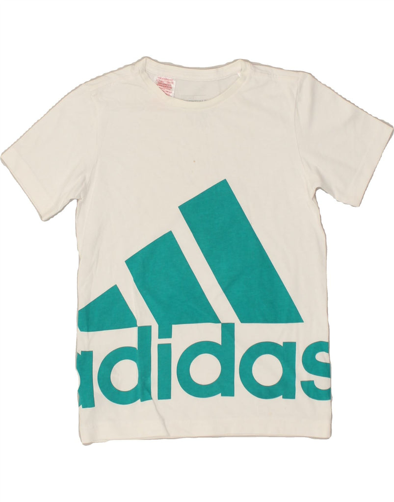 ADIDAS Girls Graphic T-Shirt Top 9-10 Years White Cotton | Vintage Adidas | Thrift | Second-Hand Adidas | Used Clothing | Messina Hembry 