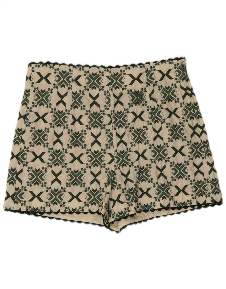 Zara Womens Casual Shorts Large W30 Off White Geometric